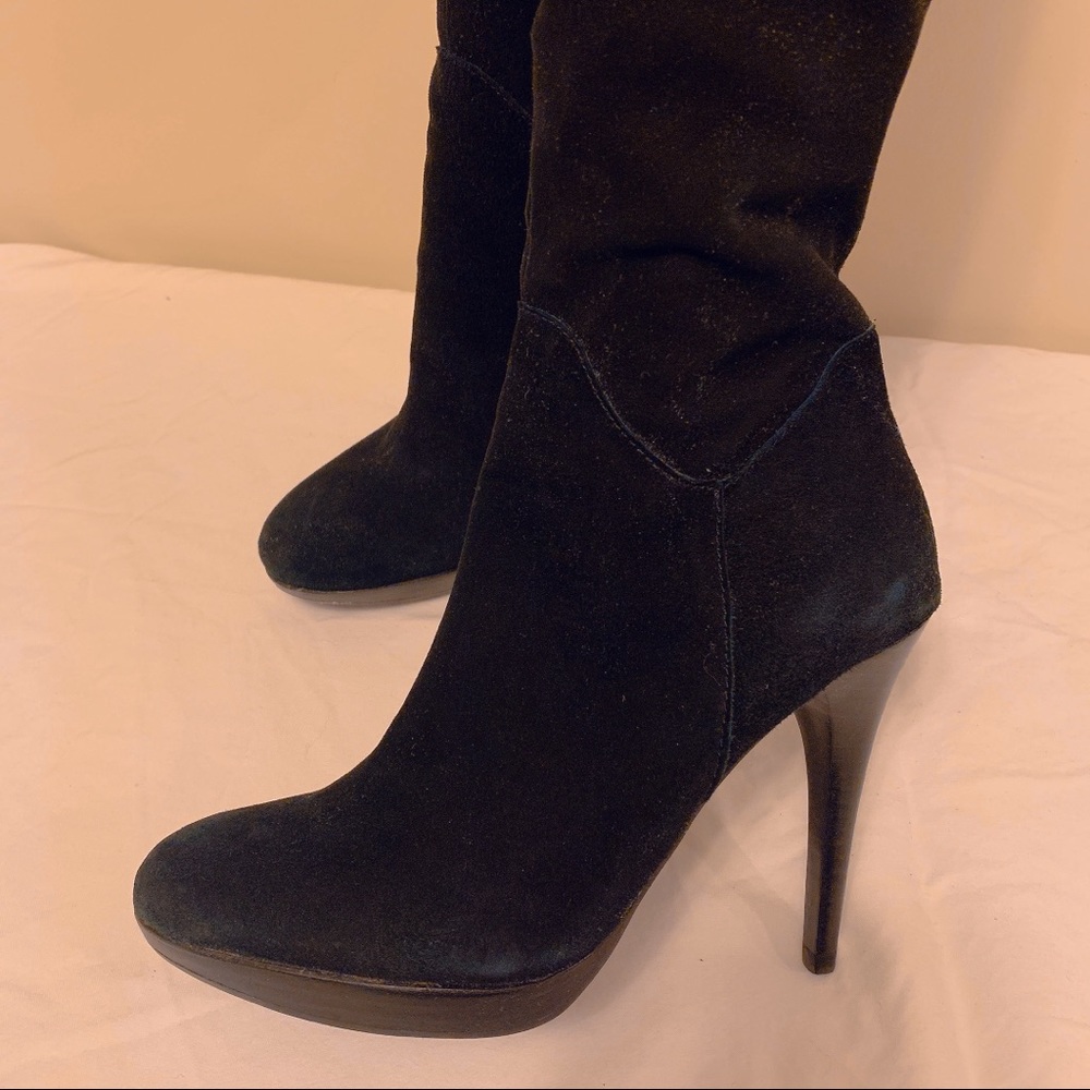 Thigh high boots lamb suede